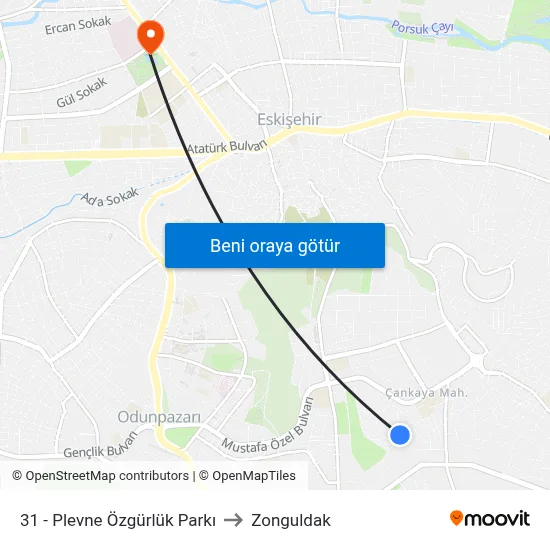 31 - Plevne Özgürlük Parkı to Zonguldak map