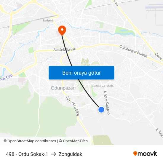 498 - Ordu Sokak-1 to Zonguldak map