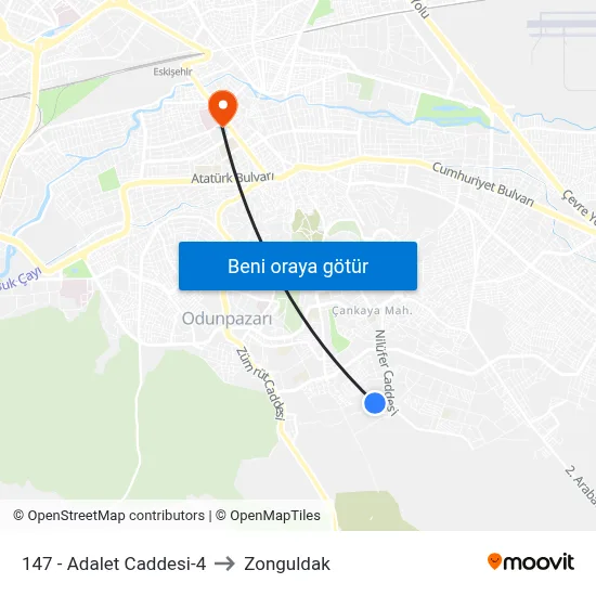 147 - Adalet Caddesi-4 to Zonguldak map