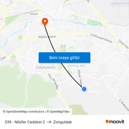539 - Nilüfer Caddesi-2 to Zonguldak map