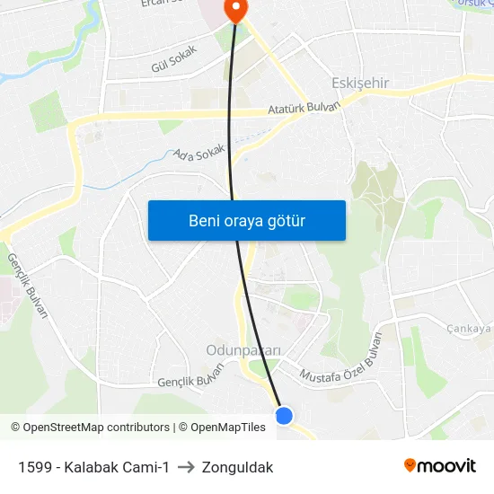 1599 - Kalabak Cami-1 to Zonguldak map