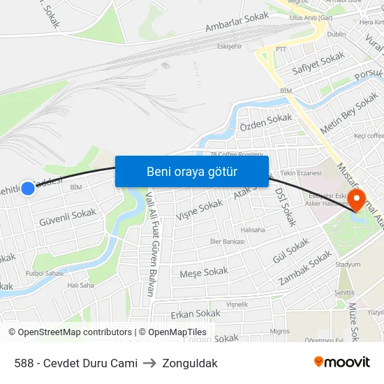 588 - Cevdet Duru Cami to Zonguldak map