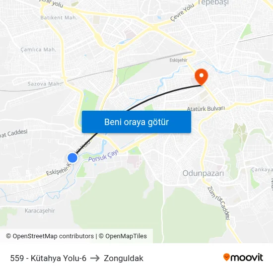 559 - Kütahya Yolu-6 to Zonguldak map