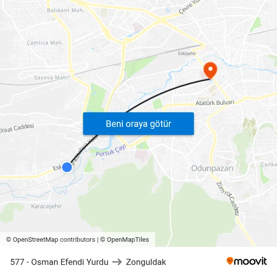 577 - Osman Efendi Yurdu to Zonguldak map