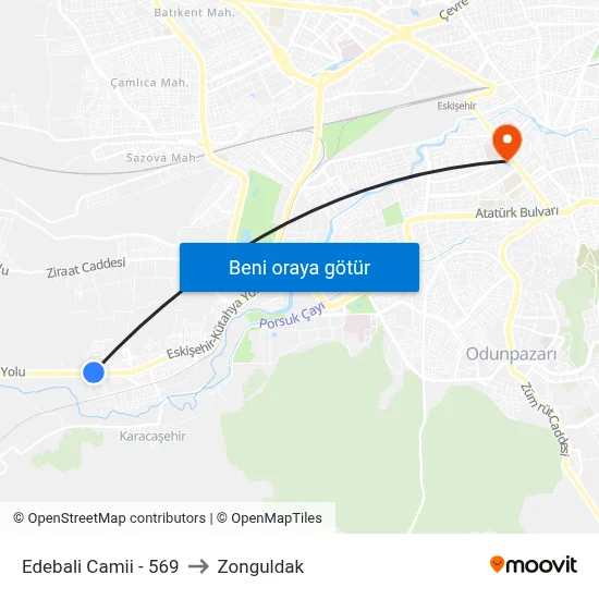 Edebali Camii - 569 to Zonguldak map
