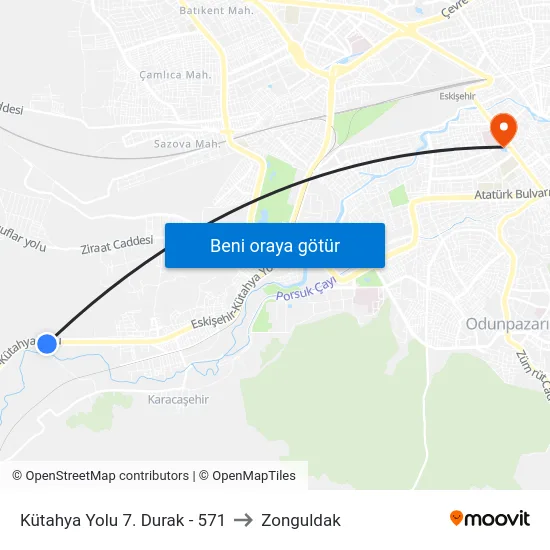 Kütahya Yolu 7. Durak - 571 to Zonguldak map