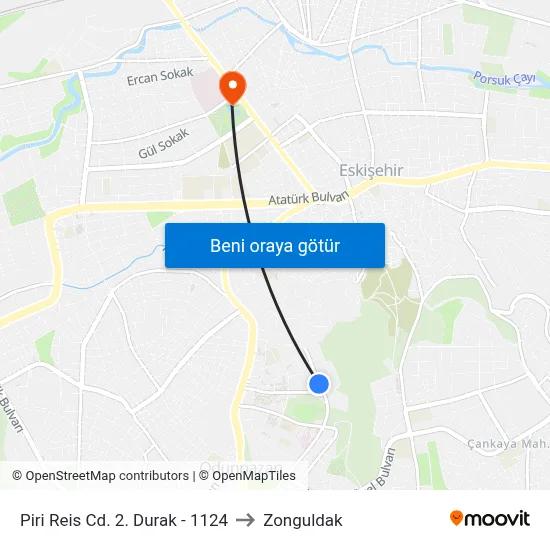 Piri Reis Cd. 2. Durak - 1124 to Zonguldak map