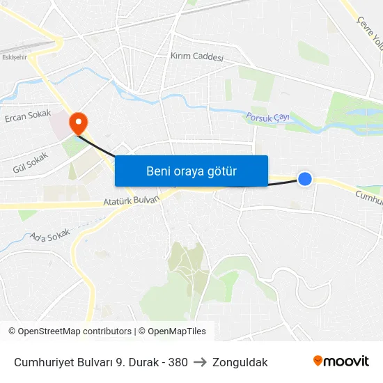 Cumhuriyet Bulvarı 9. Durak - 380 to Zonguldak map