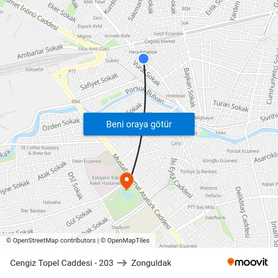 Cengiz Topel Caddesi - 203 to Zonguldak map