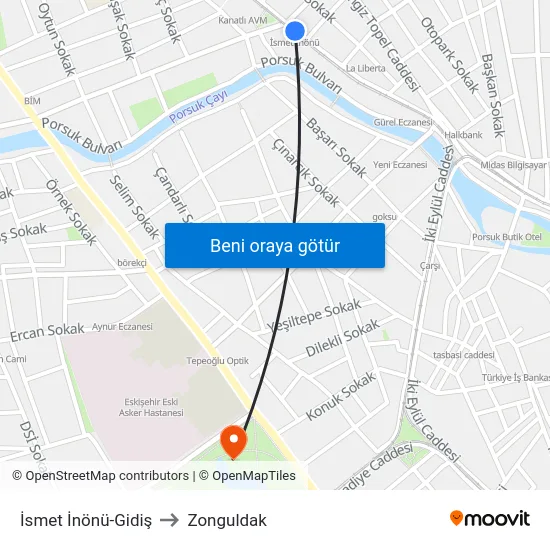 İsmet İnönü-Gidiş to Zonguldak map