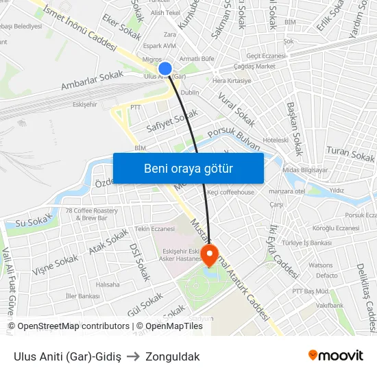 Ulus Aniti (Gar)-Gidiş to Zonguldak map
