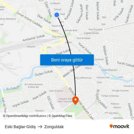 Eski Bağlar-Gidiş to Zonguldak map