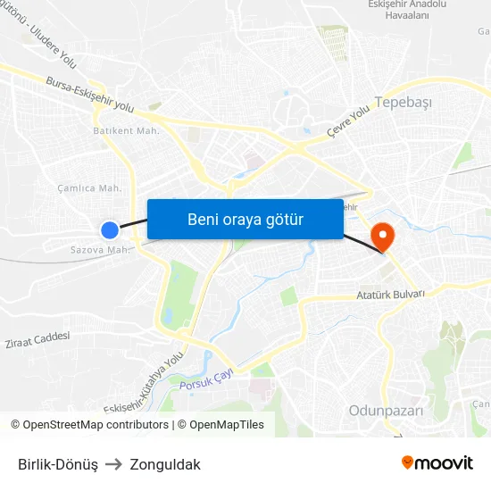 Birlik-Dönüş to Zonguldak map