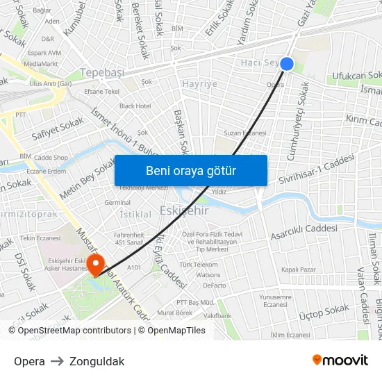 Opera to Zonguldak map