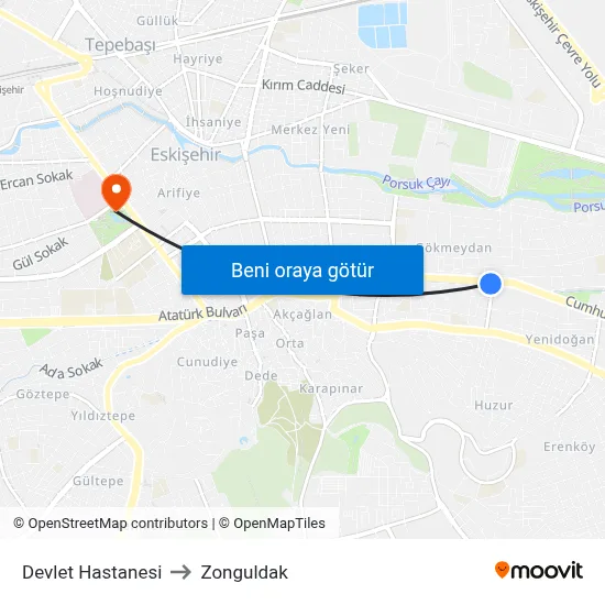 Devlet Hastanesi to Zonguldak map