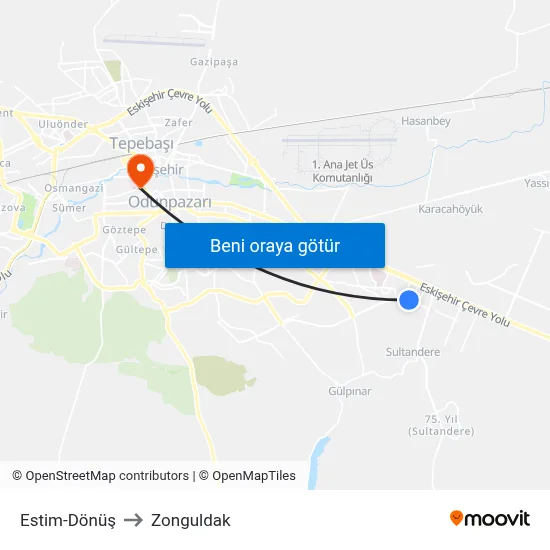Estim to Zonguldak map