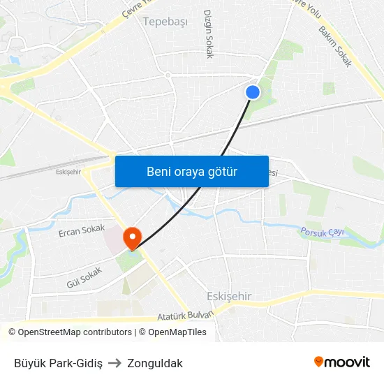 Büyük Park-Gidiş to Zonguldak map