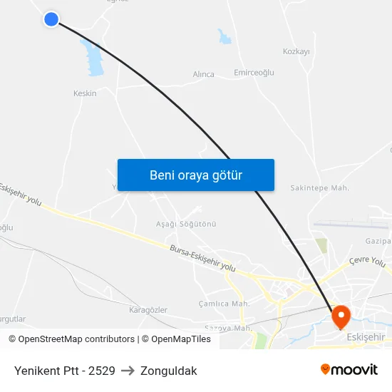 Yenikent Ptt - 2529 to Zonguldak map