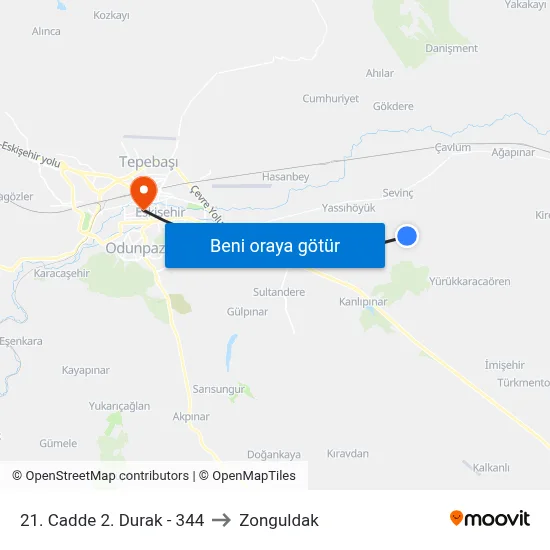 21. Cadde 2. Durak - 344 to Zonguldak map
