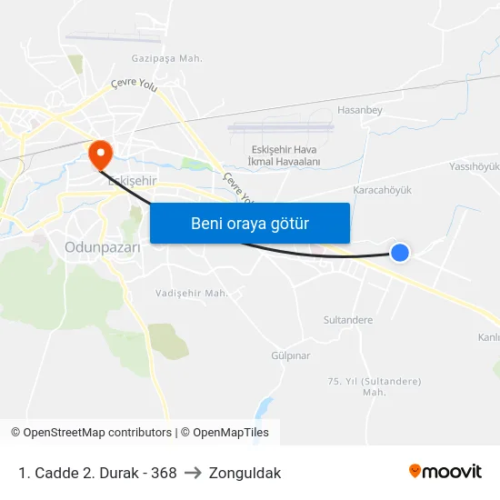 1. Cadde 2. Durak - 368 to Zonguldak map
