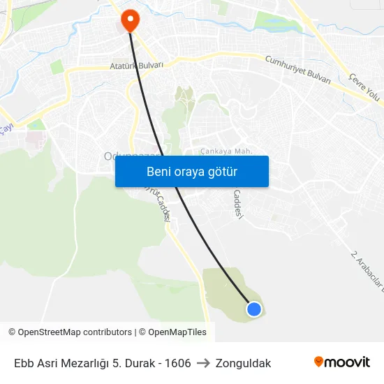 Ebb Asri Mezarlığı 5. Durak - 1606 to Zonguldak map