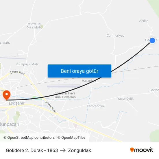 Gökdere 2. Durak - 1863 to Zonguldak map