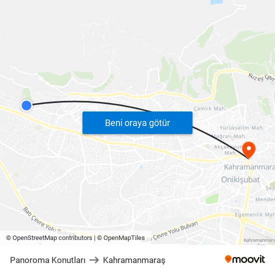 Panoroma Konutları to Kahramanmaraş map