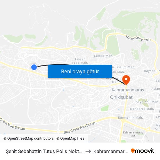 Şehit Sebahattin Tutuş Polis Noktası to Kahramanmaraş map