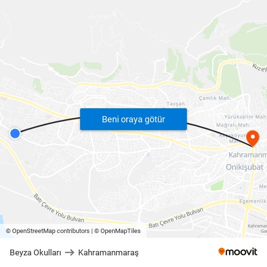 Beyza Okulları to Kahramanmaraş map