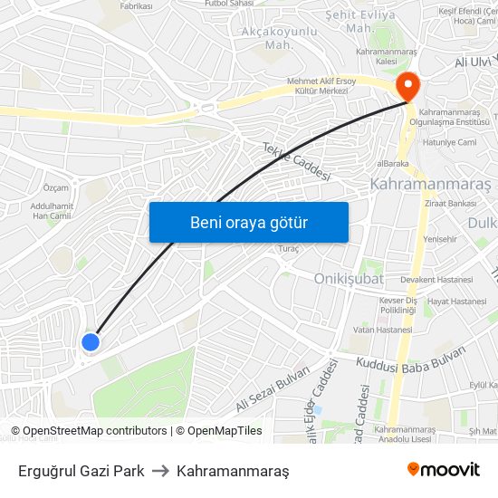 Erguğrul Gazi Park to Kahramanmaraş map