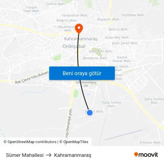 Sümer Mahallesi to Kahramanmaraş map