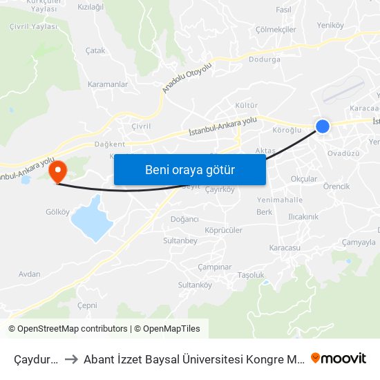 Çaydurt 3 to Abant İzzet Baysal Üniversitesi Kongre Merkezi map