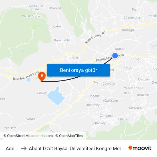 Adese to Abant İzzet Baysal Üniversitesi Kongre Merkezi map