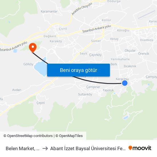 Belen Market, Cafer Fırın to Abant İzzet Baysal Üniversitesi Fen Edebiyat Fakültesi map