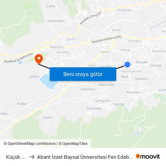 Küçük Berk to Abant İzzet Baysal Üniversitesi Fen Edebiyat Fakültesi map