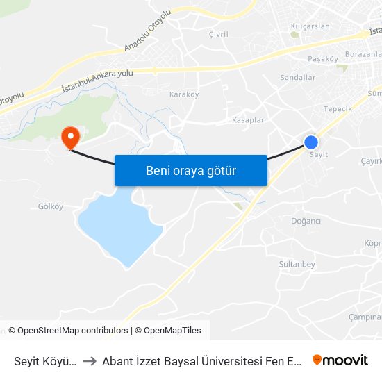 Seyit Köyü Camii to Abant İzzet Baysal Üniversitesi Fen Edebiyat Fakültesi map