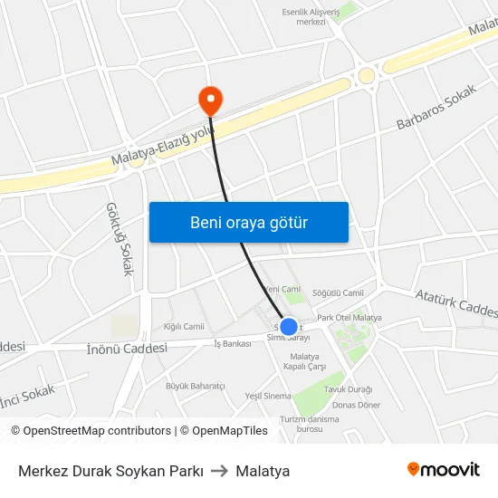 Merkez Durak Soykan Parkı to Malatya map
