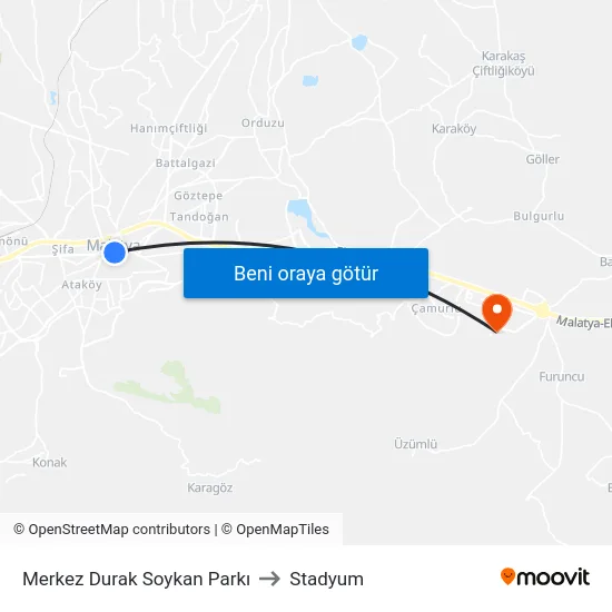 Merkez Durak Soykan Parkı to Stadyum map