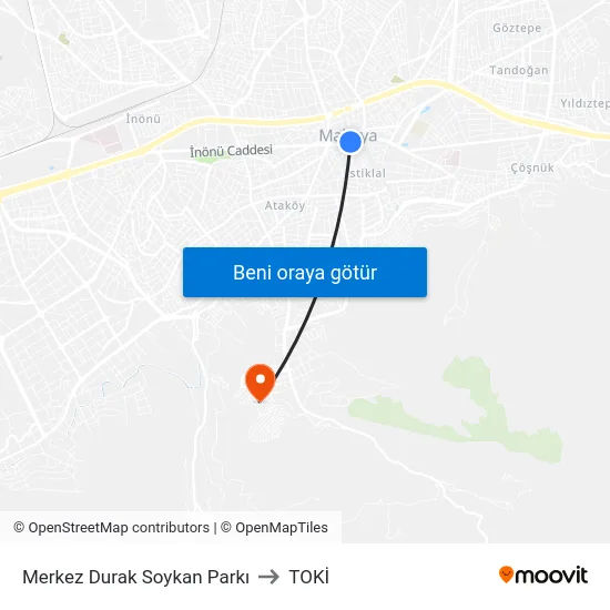Merkez Durak Soykan Parkı to TOKİ map