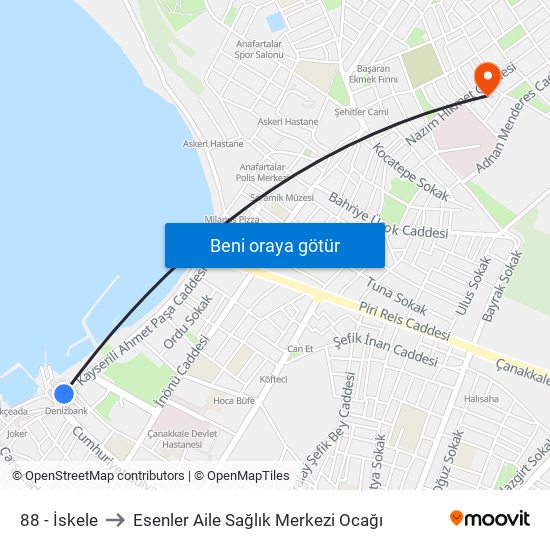 88 - İskele to Esenler Aile Sağlık Merkezi Ocağı map