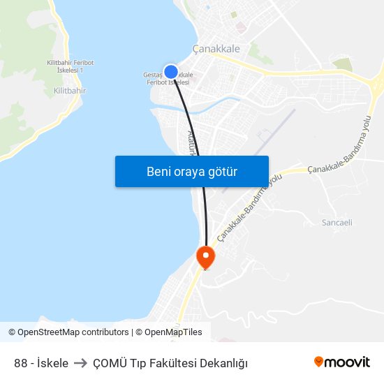 88 - İskele to ÇOMÜ Tıp Fakültesi Dekanlığı map