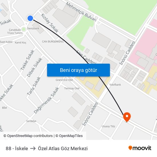88 - İskele to Özel Atlas Göz Merkezi map