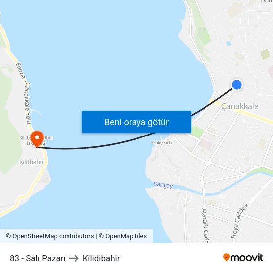 83 - Salı Pazarı to Kilidibahir map