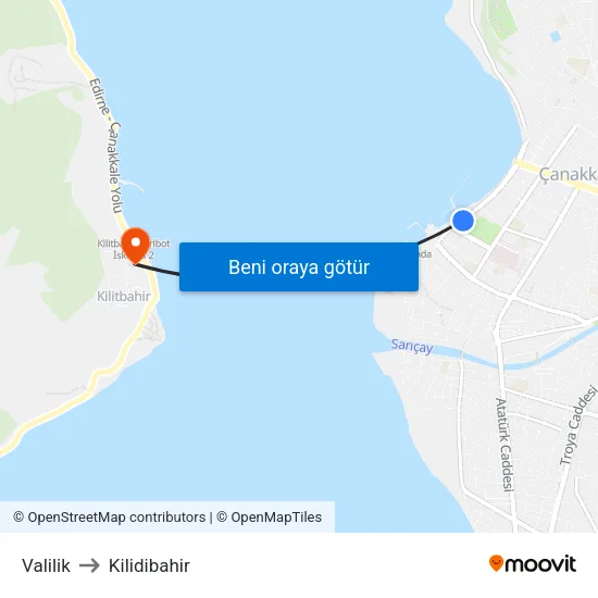 Valilik to Kilidibahir map