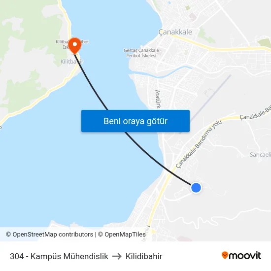 304 - Kampüs Mühendislik to Kilidibahir map