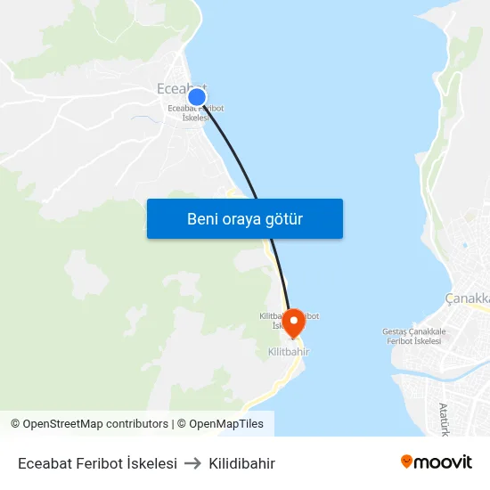 Eceabat Feribot İskelesi to Kilidibahir map