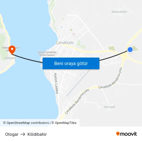 Otogar to Kilidibahir map