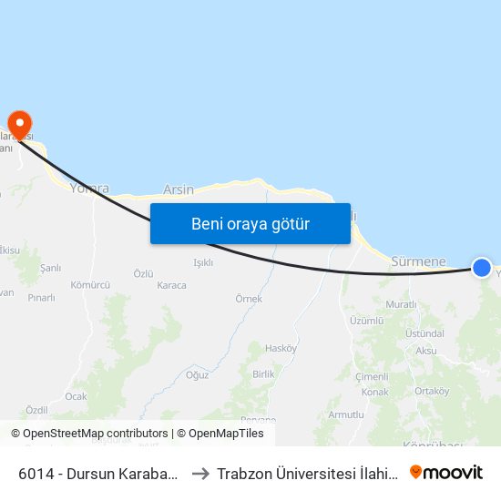 6014 - Dursun Karabacak İlkokulu to Trabzon Üniversitesi İlahiyat Fakültesi map