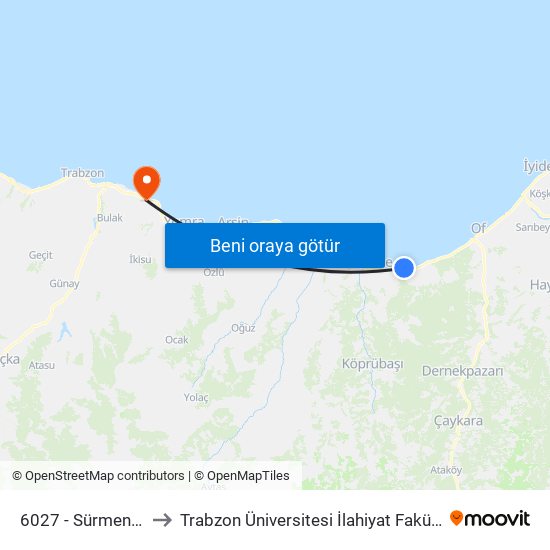 6027 - Sürmene-5 to Trabzon Üniversitesi İlahiyat Fakültesi map