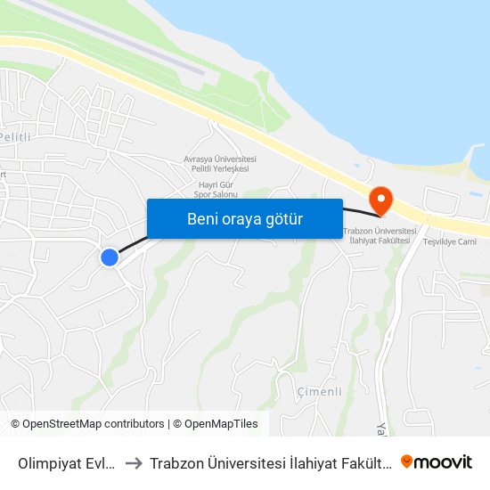 Olimpiyat Evleri to Trabzon Üniversitesi İlahiyat Fakültesi map